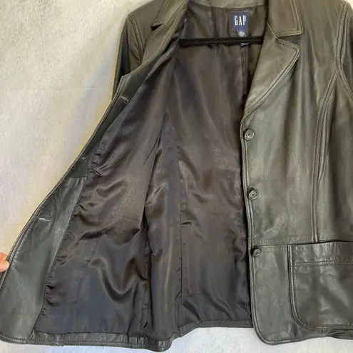 Gap Vintage  Button Up Black Leather Jacket Women’s Size Medium Y2K - Image 8