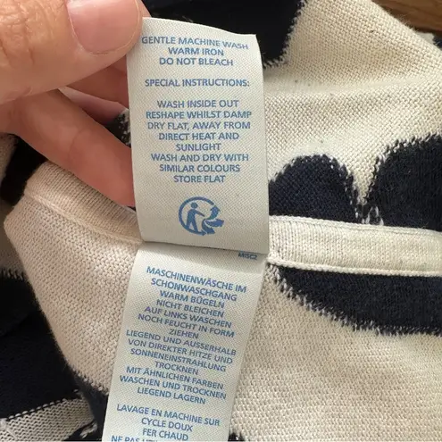 Boden Navy & Cream Sweater Midi Dress w/ Retro Floral Pattern, Size 12, Like New Blue