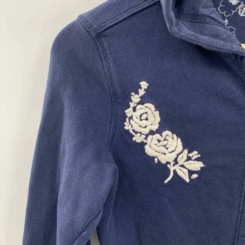 Lucy Art Hoodie Women XS Blue Cotton Floral Embroidered Screenprint Hood Pockets