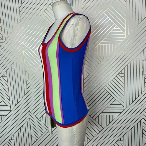 Diane Von Furstenberg  Carolina Block-Stripe Knit Tank‎ Top Light Cerise Size XS
