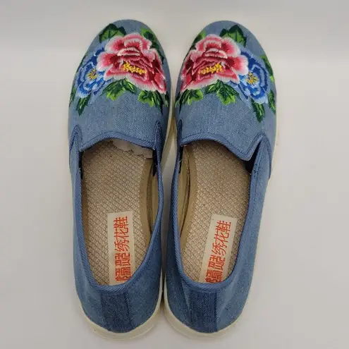 Blue Canvas Denim Floral Embroidered Slip