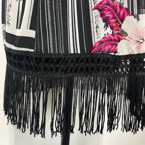 Zac & Rachel Abstract Floral Fringe Tank Top Sz M Women’s Hawaiian Black Size M