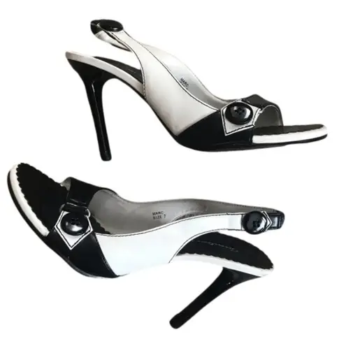 Vintage Seventeen Miles Marc slingback black white peep toe pinup heels size 7