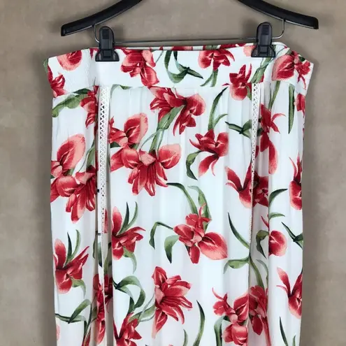 JM Collection White Floral Crinkled Midi Skirt NEW Size XL