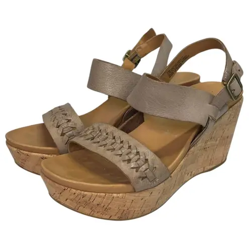 Kork-Ease Sandals Womens 7 Tan Leather Wedge Austin Braid Cork Espadrille Beach