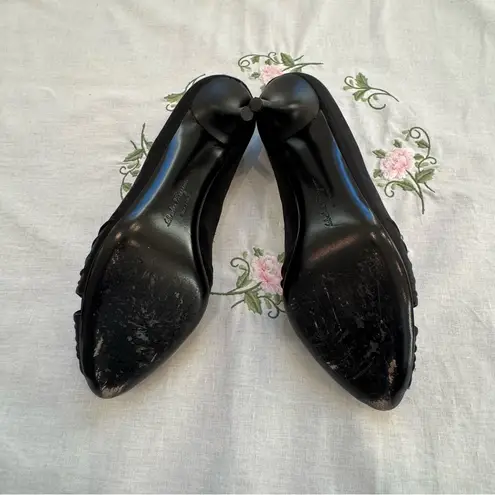 Salvatore Ferragamo “Societe” black satin peep toe pumps size 6