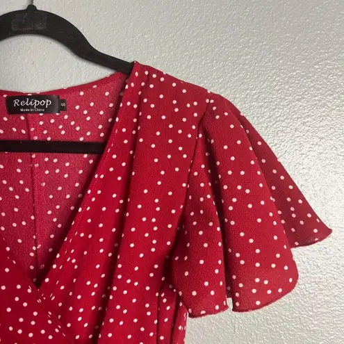 Rellipop Polka Dot Wrap Dress Flowy Ruffle Trim Red and White Small Size undefined