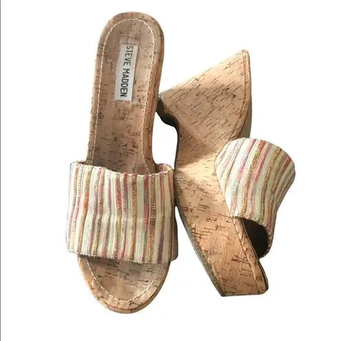 Steve Madden  Surge Multicolor Canvas Upper Cork Wedge Slide Sandal Sz. 8.5 Y2K