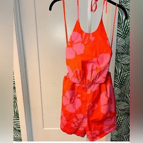 STAUD Georgia Floral Cotton Romper Red Size 8