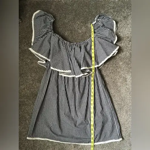 MISA Los Angeles Gingham Belu Off Shoulder Dress in Black White Gingham Medium