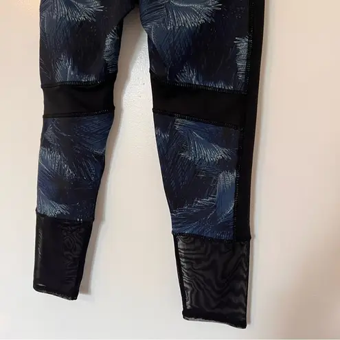 Threads 4 Thought  Cropped Leggings Mesh Black Blue Feather Print Small - Image 7