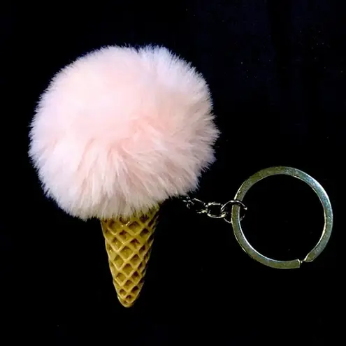 Fuzzy Ice Cream Cone Pom Pom Keychains (Set of 3)