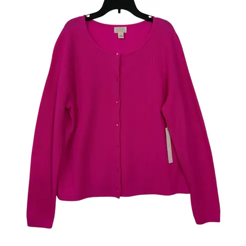 Caslon Pink Ribbed Wool Cashmere Blend Crew Neck Button Cardigan Sweater XL