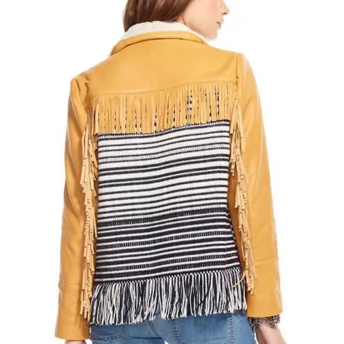 Nordstrom Chaser Leather Fringe Lined Jacket size S Small