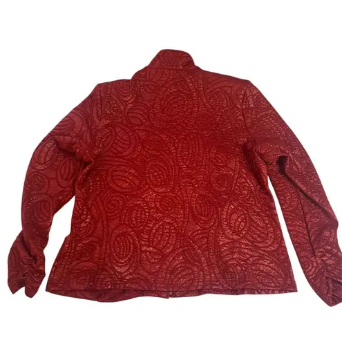 Erin London Women's M Standard Red Floral Textured Full Zip Jacket Size XL