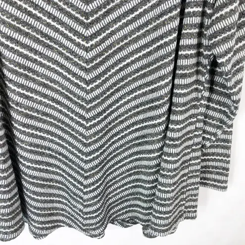 Avenue Plus Size 22 24 Sweater Top Gray Gold White Striped Lace Up V Neck 1272