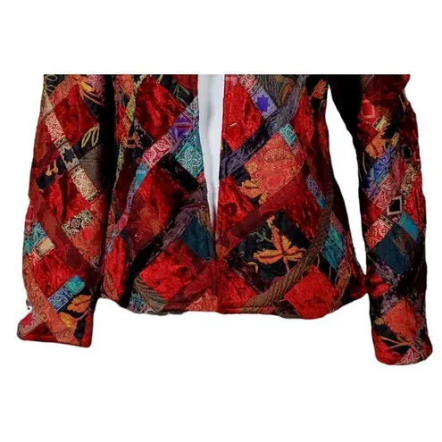 Anu Jacket Size Small Velvet Patchwork Red Silk Wool Quilted Colorful Vintage
