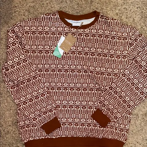 Wild woven women’s retro floral sweatshirt rust brown NWT XL