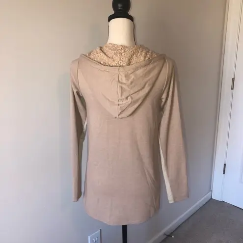 LOGO By Lori Goldstein LOGO Lounge Zip Front Hoodie Lace Trim Beige Cream Size XXS