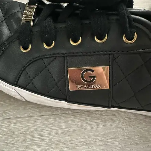 G by Guess Womens Quilted Leather Sneakers Size 8 1/2 Black Lace Up