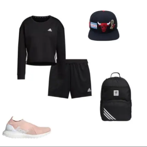 Adidas  Women's Primegreen Comfort Fleece Loose Cropped Black 3-Stripes T…