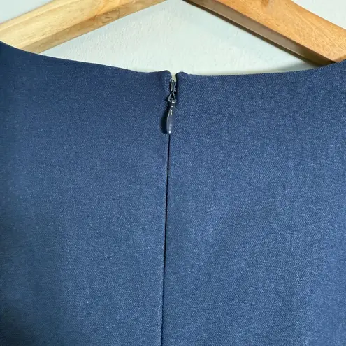 J. McLaughlin Elle Sheath Dress Women's 4 Navy Scalloped Hem Bell Sleeves Career