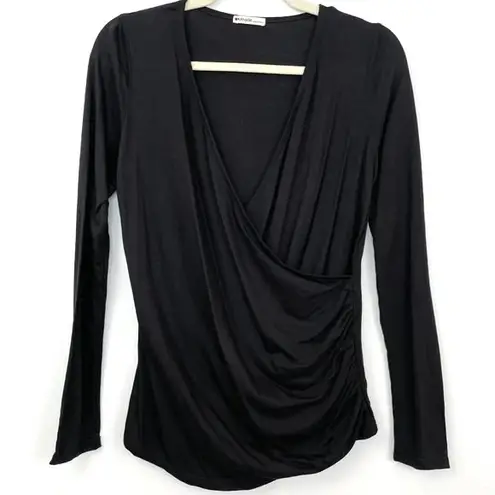 LA Made New  Maternity Long Sleeve V-Neck Wrap Top Knit Jersey Black