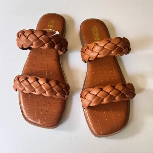 Cushionare Cushionaire Women's Double Braided Cognac Brown  Strap Low Heel  Sandals Sz 8