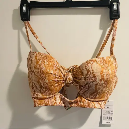 Shade & Shore  Bikini Top Womens 34B Orange Snake Print Cutout Tie Swim Nylon