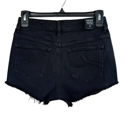 Talula Talulu Aritizia SZ 25 Jean Shorts High-Rise Zip-Fly Frayed Hems Pockets Black