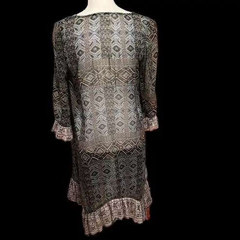 Sun & Shadow  sz S black & blueâprint ruffled hem & sleeves swimsuit coverupâGUC