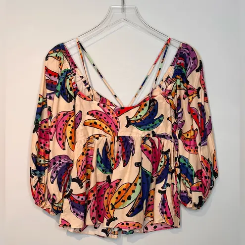 Farm Rio Banana Bunch Voluminous Puff Sleeve Blouse Shirt Top