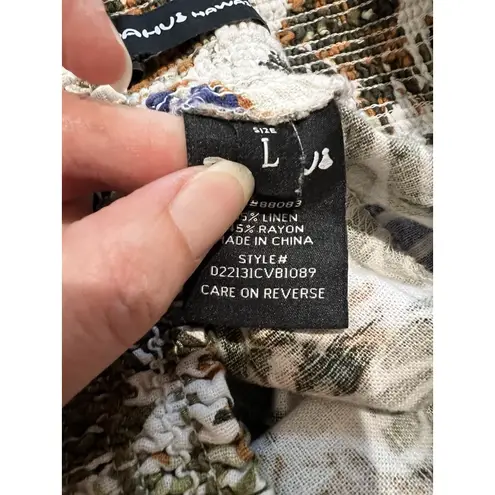 Dahui Hawaii Linen Pull On Pants Tropical Floral Wide Leg READ Size L