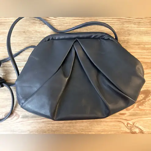 Vintage 80s Navy Blue Retro Bag BAZAAR Clamshell Purse 1980s