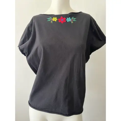 Jw Jonny Was Los Angeles The Horgan Black Freedom Flower Embroidered Tee Large