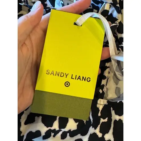 Sandy Liang Dress Women XXS Black White Cotton Leopard Print Ruffle Midi NWT