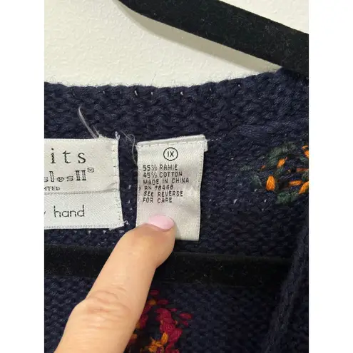 Portraits by Northern Isles II Cardigan Sweater Knit Hand Patchwork 1X Blue