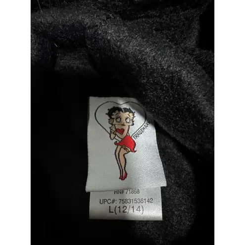 Betty Boop Fleece Hoodie Full Zip Flirt Hearts Black Y2K L(12/14) Size L