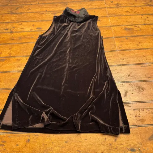 CITI DRESS Velvet Faux Fur Collar Mini Dress Women Size 8 Dark Brown VTG VINTAGE