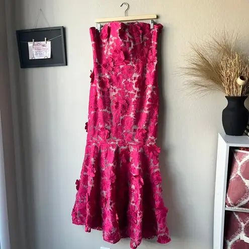 Helsi Embroidered Floral Pink Strapless Lace Up Corset Back Midi Gown Size XL - Image 4