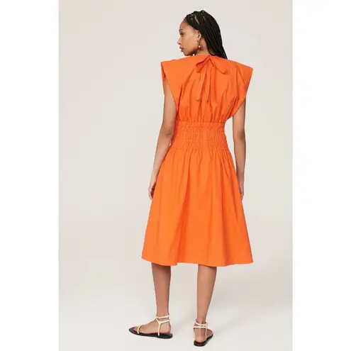 EUDON CHOI x RTR Orange Smocked Waist Hourglass Shape Back Tie Mini Dress Size 8