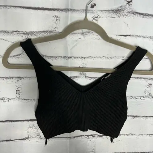 Debut Black Fitted Crop Tank Top Ribbed SZ Small Casual Summer Straps Bralette