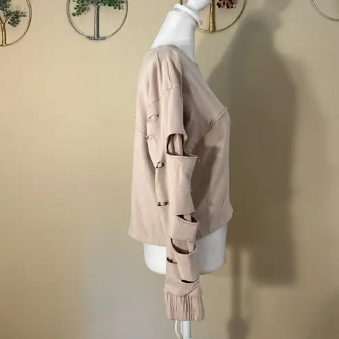 Engineered Life Faux Distressed Sleeve Cropped Athletic Sweatshirt Large