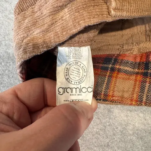 Y2K Gramicci Corduroy Cargo Mini Skirt Brown Utility Pockets Plaid Lined Size 4