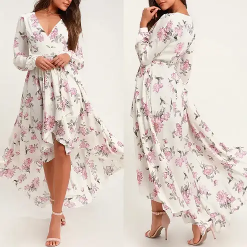 Lulus Let It Be White Floral Print Wrap Maxi Dress Size Small
