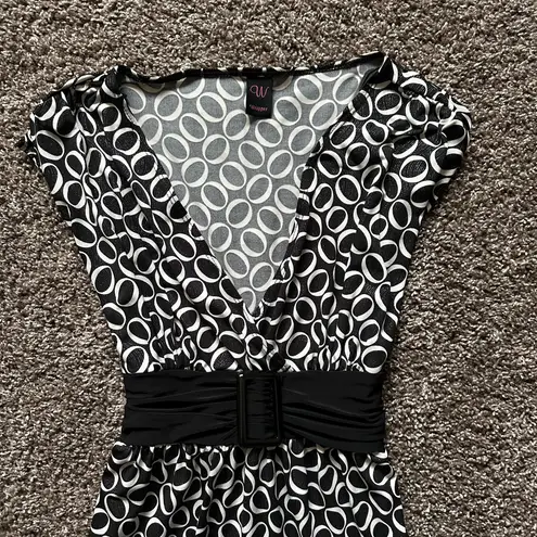 Wrapper 2000s Y2K Geometric Sparkly Black and White Fit & Flare Dress