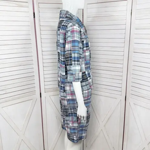 Merona Vintage  Madras Patchwork Plaid Crop Blazer Shorts Set Blue Medium 8