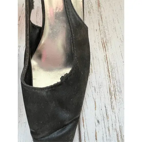 Valenti Franco black fabric sling back heels with rhinestone accent Size 8.5