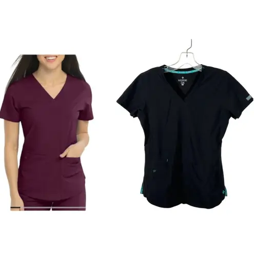Med Couture Energy Scrub Top XS | Black Medical Uniform with Teal Trim Workwear