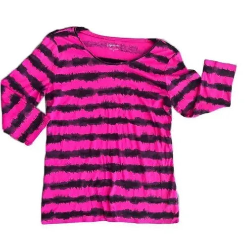 Relativity Pink and Black Striped 3/4 Sleeve Cotton Top Sz Medium